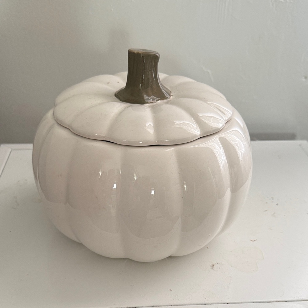 White Pumpkin Ceramic Container